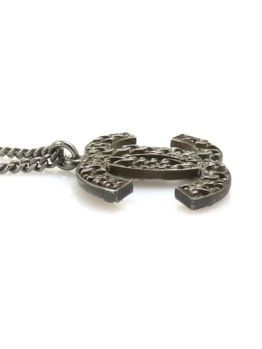 Auth Chanel Cc Logo Necklace Gunmetal #293550C41B